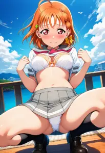 海辺で下着を露出させられる夏服姿の高海千歌