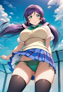 屋上にいる夏服姿の東條希のパンチラ