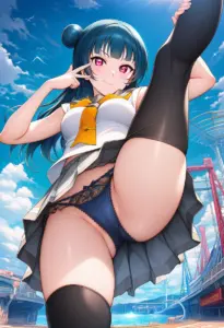 海辺にいる夏服姿の津島善子のパンチラ