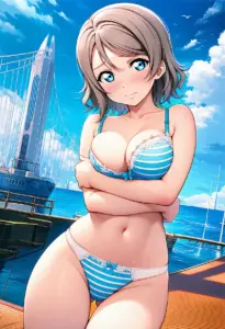 海辺で下着を露出させられる渡辺曜