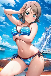 海辺で下着を露出させられる渡辺曜