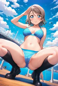 海辺で下着を露出させられる渡辺曜