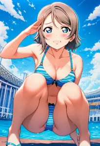 海辺で下着を露出させられる渡辺曜