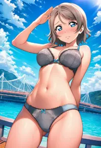 海辺で下着を露出させられる渡辺曜