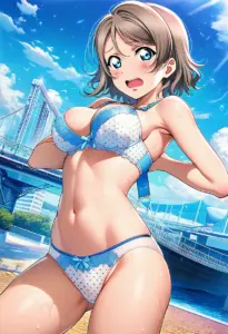 海辺で下着を露出させられる渡辺曜