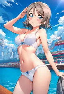 海辺で下着を露出させられる渡辺曜