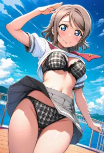 海辺で下着を露出させられる夏服姿の渡辺曜