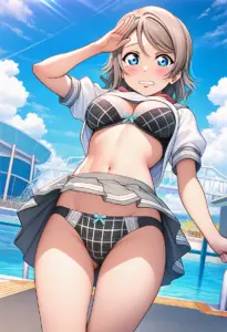 海辺で下着を露出させられる夏服姿の渡辺曜