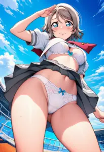 海辺で下着を露出させられる夏服姿の渡辺曜