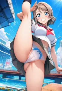 海辺にいる夏服姿の渡辺曜のパンチラ