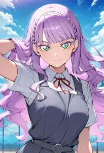 屋上にいる夏服姿のウィーン・マルガレーテ、バストアップ