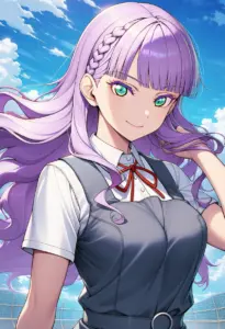 屋上にいる夏服姿のウィーン・マルガレーテ、バストアップ