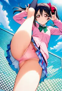 屋上にいる夏服姿の矢澤にこのパンチラ