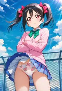 屋上にいる夏服姿の矢澤にこのパンチラ