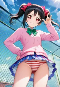 屋上にいる夏服姿の矢澤にこのパンチラ