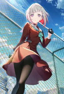 屋上にいる冬服姿の夕霧綴理