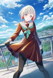 屋上にいる冬服姿の夕霧綴理