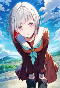 屋上にいる冬服姿の夕霧綴理