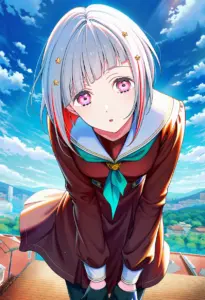 屋上にいる冬服姿の夕霧綴理