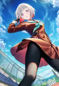 屋上にいる冬服姿の夕霧綴理