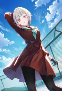屋上にいる冬服姿の夕霧綴理