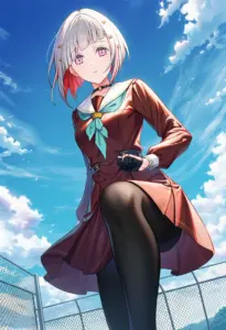 屋上にいる冬服姿の夕霧綴理