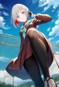 屋上にいる冬服姿の夕霧綴理