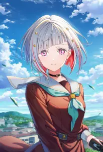 屋上にいる冬服姿の夕霧綴理、バストアップ