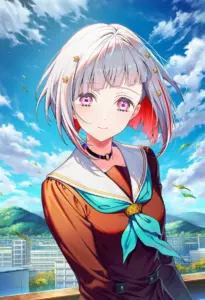 屋上にいる冬服姿の夕霧綴理、バストアップ