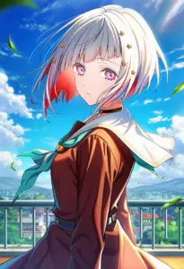 屋上にいる冬服姿の夕霧綴理、バストアップ