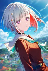 屋上にいる冬服姿の夕霧綴理、バストアップ