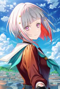 屋上にいる冬服姿の夕霧綴理、バストアップ