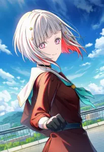 屋上にいる冬服姿の夕霧綴理、バストアップ