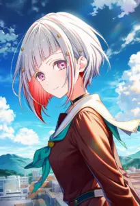 屋上にいる冬服姿の夕霧綴理、バストアップ